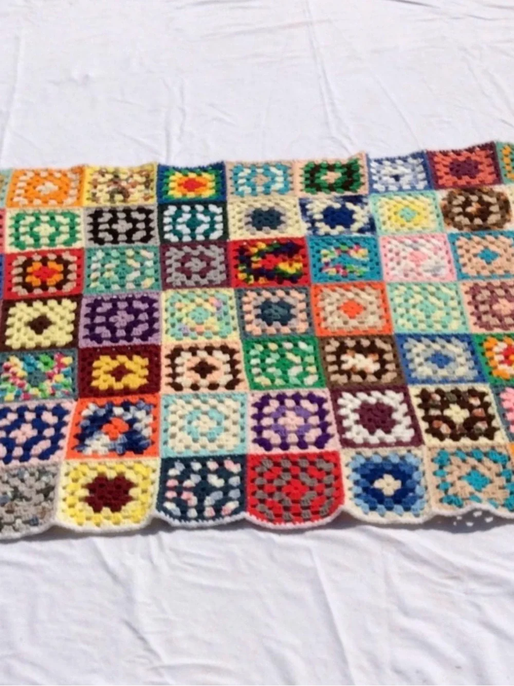 Vintage Handmade Colorful Crochet Granny Square Blanket